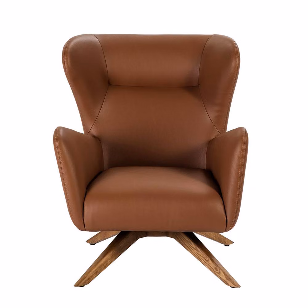 Angel Cerda Brown Leatherette Swivel Armchair with Walnut Wood Legs – 2