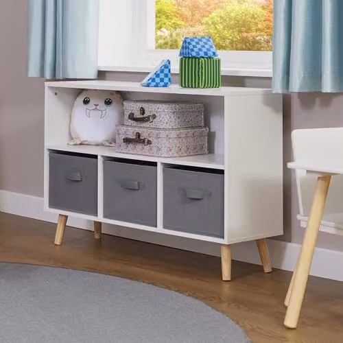 Liberty House Toys Kids Storage Shelf with Fabric Bins, H60 x W90 x D28 cm – 2