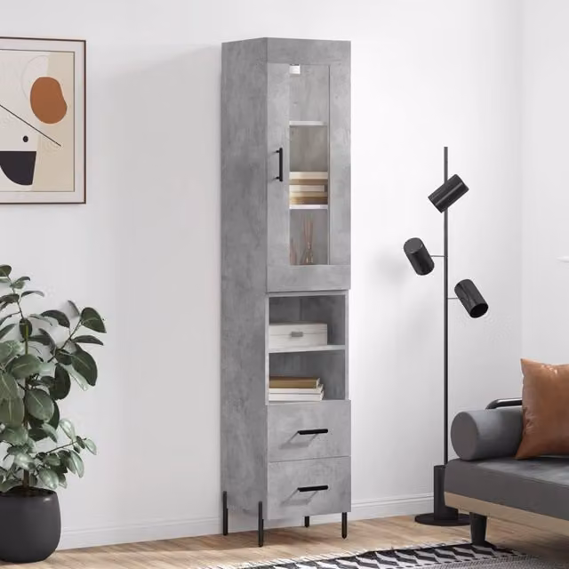 Berkfield Home Highboard in Concrete Grey with Glass Doors, W/D/H: 34.5 x 34 x 180 cm – 1