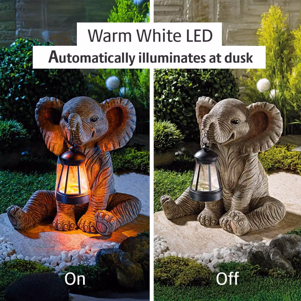 Coopers of Stortford Gainsborough Elephant Solar Lantern Garden Ornament in Grey with Warm White LEDs, Height: 28.5 cm – 2