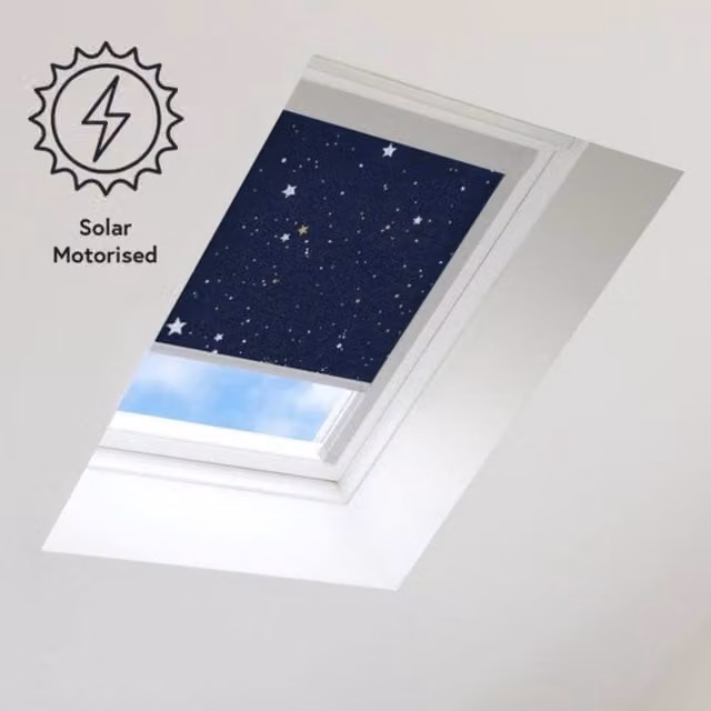 Bloc Blinds Solar Powered Blackout Blind for Velux Roof Windows in Night Sky Silver