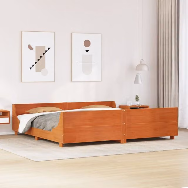 Berkfield Home Super King Solid Wood Pine Bed Frame in Wax Brown, W/D/H: 180 x 200 cm – 1
