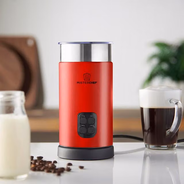 MisterChef Electric Automatic Milk Frother in Red with Stainless Steel