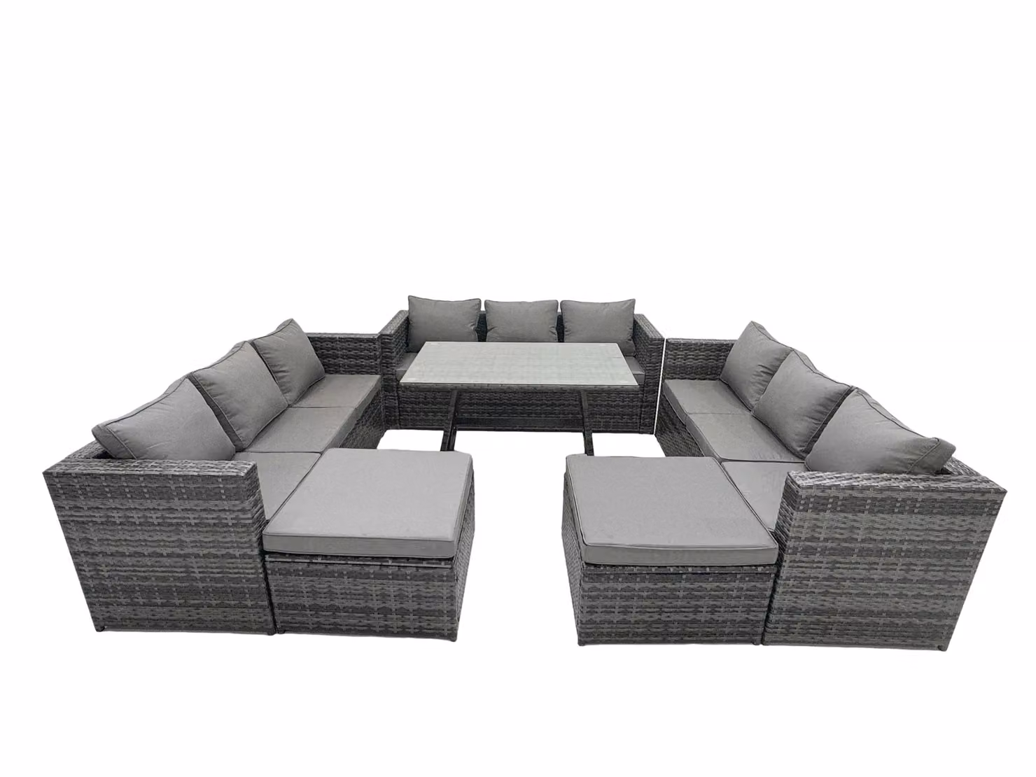 Fimous 11 Seater Dark Grey PE Rattan Outdoor Lounge and Dining Set with Table and Footstools – 2