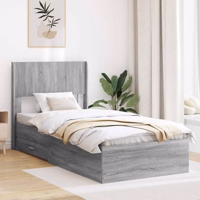 Berkfield Home Modern Bed Frame with Headboard and Side Compartment Storage, Grey Sonoma, W: 75 cm x L: 190 cm – 1