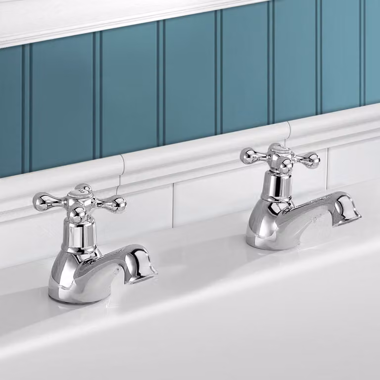 Kartell Chrome Brass Two Handle Basin Pillar Tap with Pop Up Waste