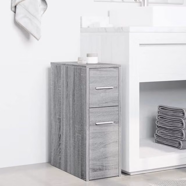Berkfield Home Narrow Bathroom Cupboard with Castors, Grey Sonoma Engineered Wood, W: 44.0 cm, D: 22.0 cm, H: 61.5 cm