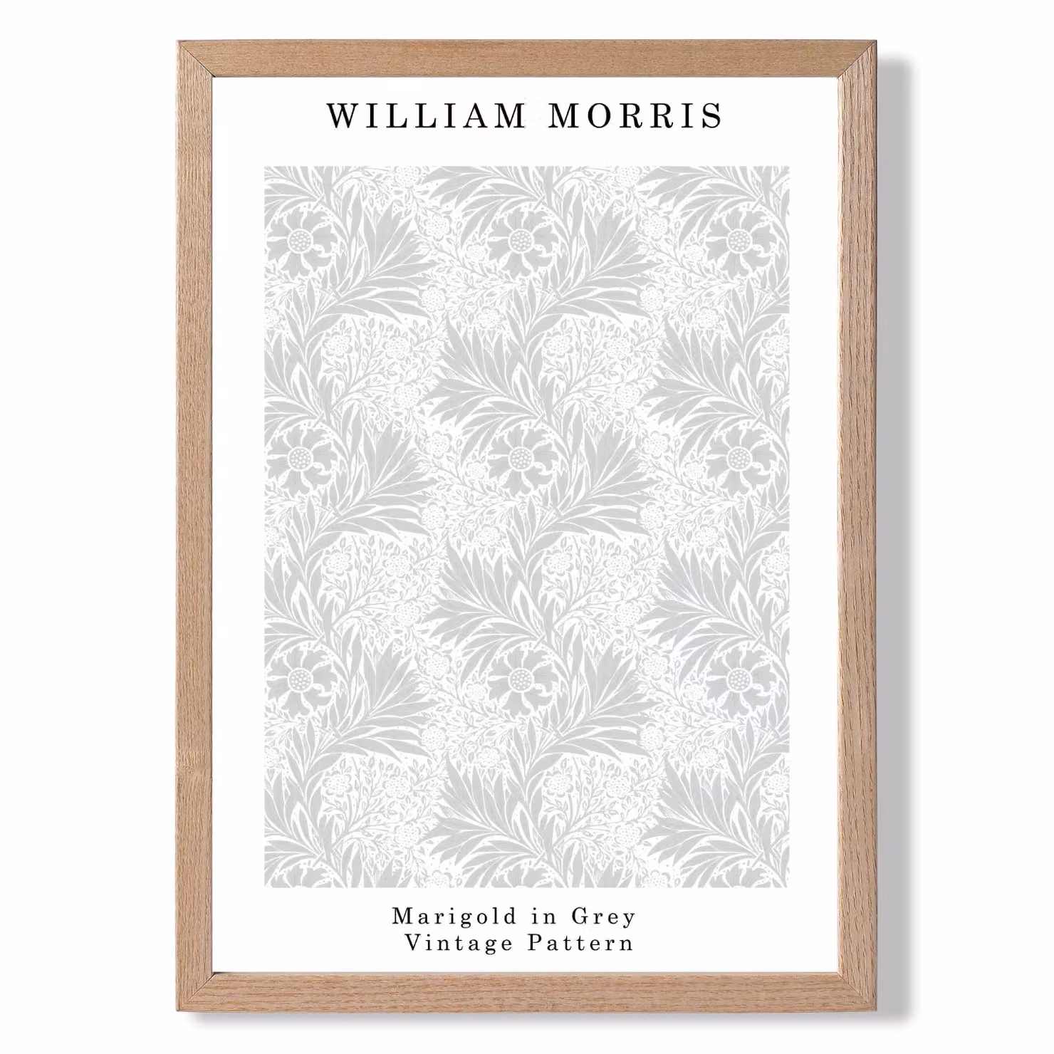 ARTZE William Morris Marigold Floral Art Print in Grey with Oak Frame, A2 – 2