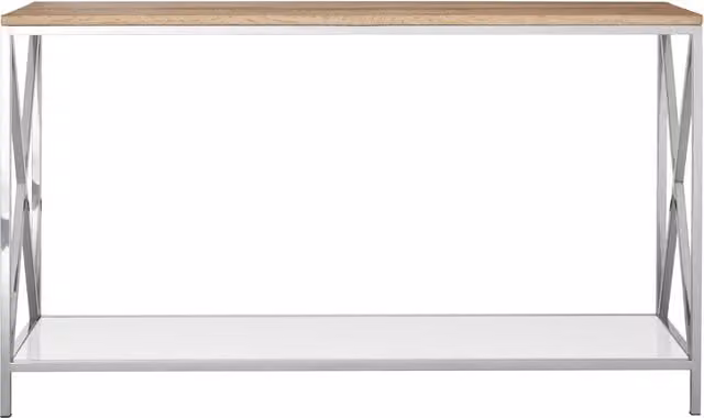 Orsina Modern Sleek Console Table in Silver with Oak Wood and Glass