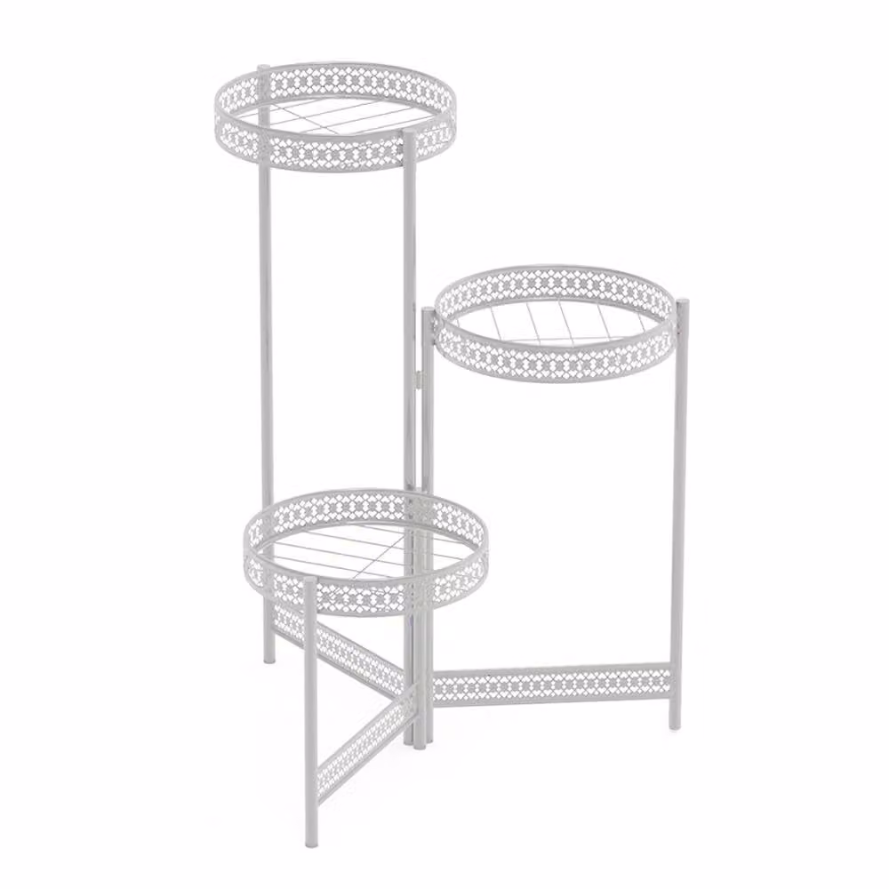 Living and Home 3-Tier Rotating Metal Plant Stand Display Shelf in White – 2