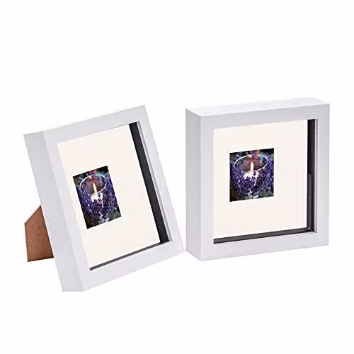 Nicola Spring White Square 3D Shadow Box Photo Frame with Glass and Plastic Mount – 1