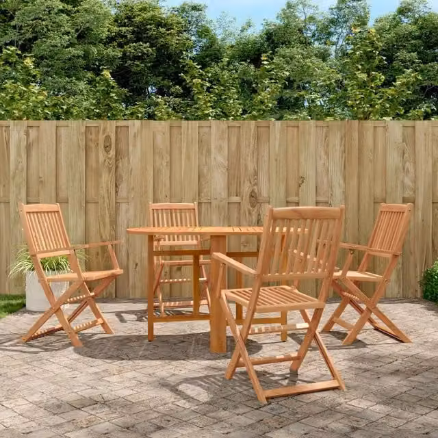 Berkfield Home 5 Piece Folding Outdoor Dining Set in Brown Solid Oiled Acacia Wood – 1