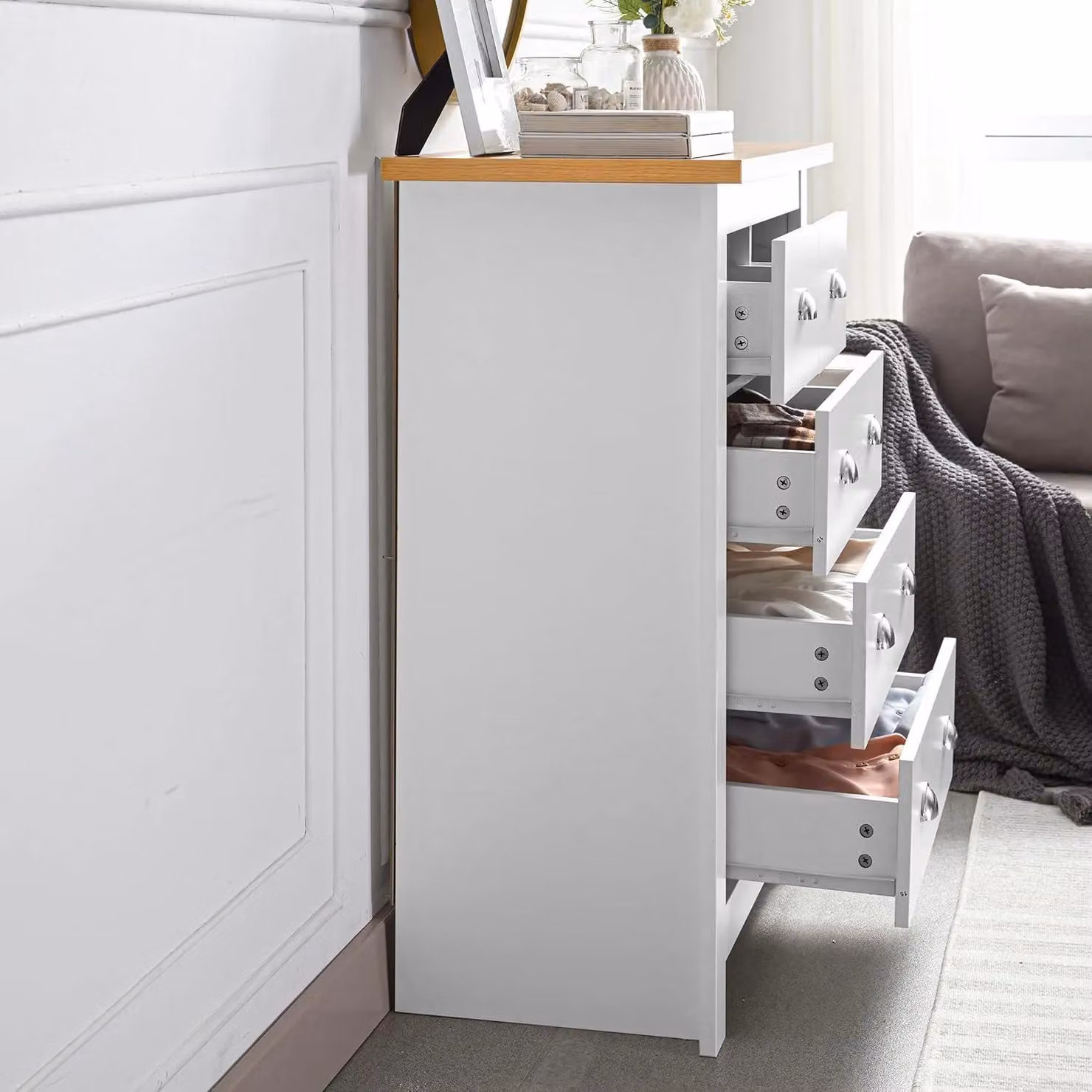 KOSY KOALA 5-Drawer White Bedroom Storage Chest with Silver Handles, Width: 79 cm – 2