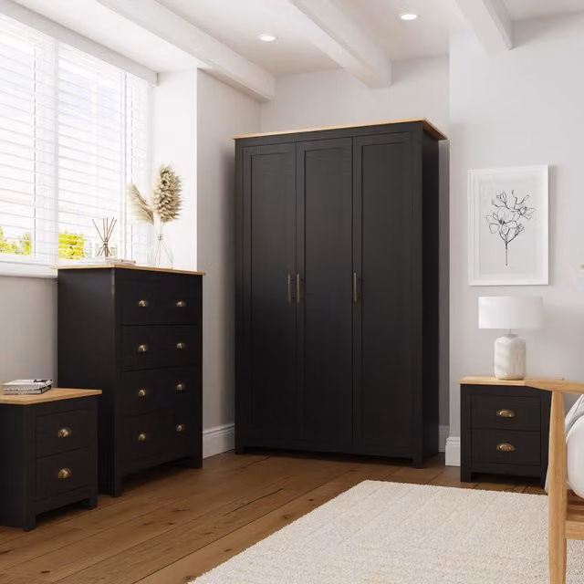 GFW Lancaster Four Piece Modern Bedroom Set in Black and Grey