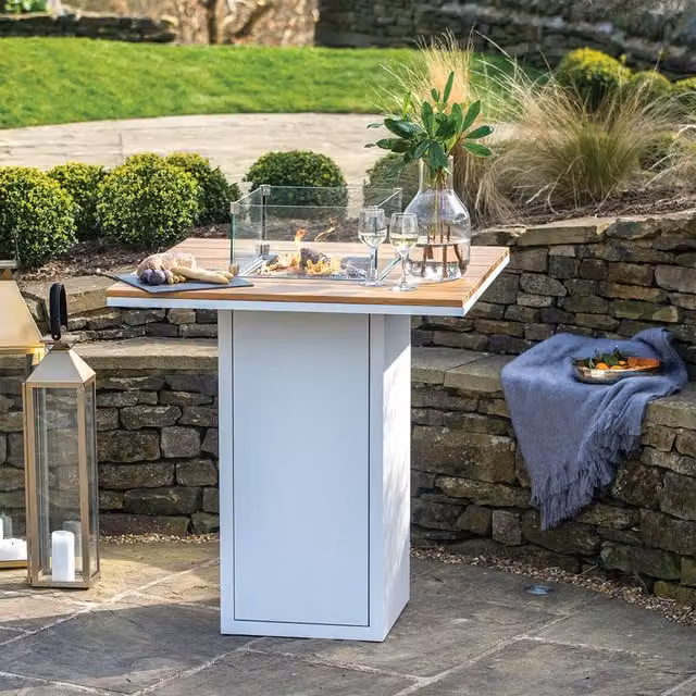 Pacific Lifestyle Cosiloft 100 Fire Pit Bar Table in White and Brown