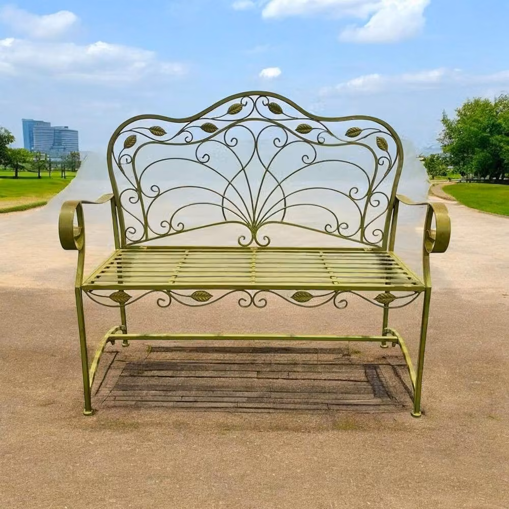 Minster Classic Metal Garden Bench in Matt Leaf Green, W115 x D58 x H96 cm – 2
