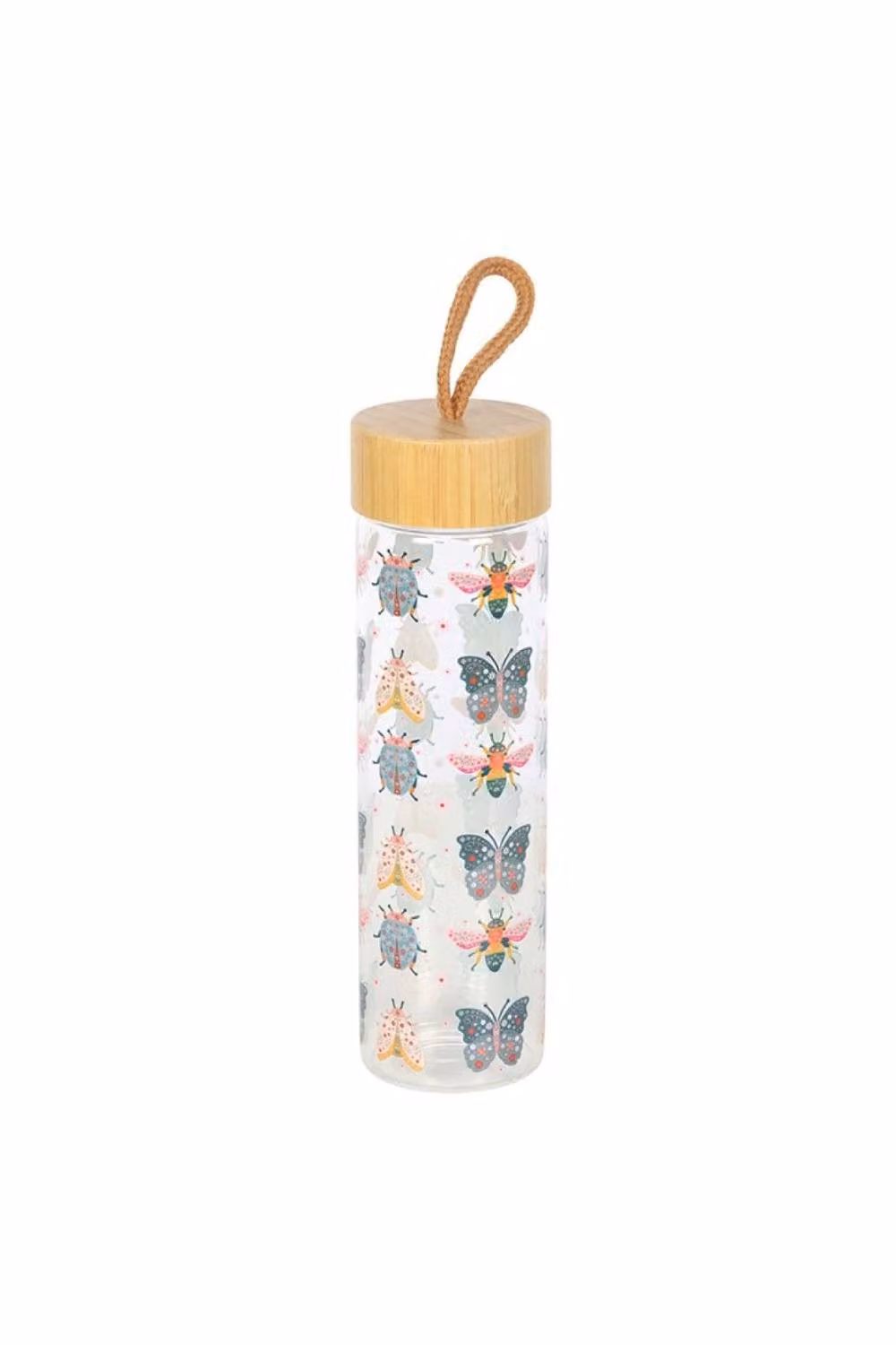 KDMD Floral Bug Glass Water Bottle with Bamboo Lid, 650ml, Transparent – 2