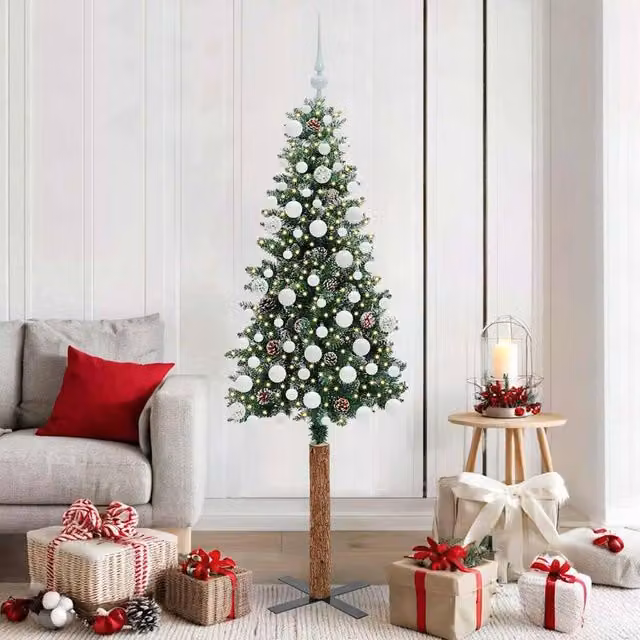 Berkfield Home Slim Christmas Tree with 300 LEDs in Green and White, Height: 180 cm – 1