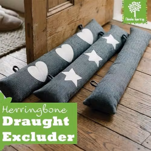 Nicola Spring Mismatched Herringbone Draught Excluder Set in Grey, Length: 78.5 cm – 4