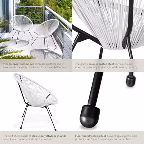 tectake Set of 2 Retro Garden Chairs in White – 3