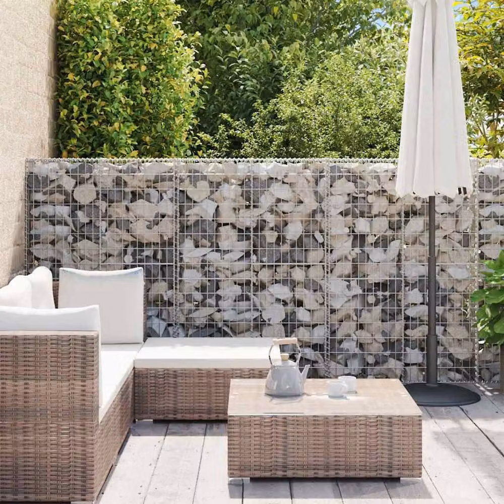 Berkfield Home Galvanised Steel Gabion Fence with Covers in Silver, W/D/H: 900 x 50 x 150 cm – 3
