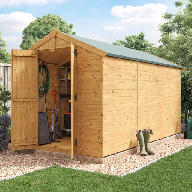 BillyOh Keeper Overlap Apex Wooden Garden Shed in Brown, Windowless, 12x6 Ft