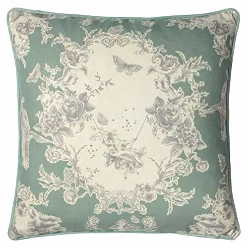 Paoletti Burford Square Floral Velvet Cushion, Green, W/D/H: 50 x 50 x 50 cm