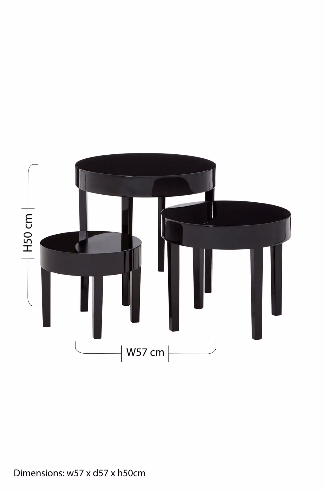 Orsina Set of 3 Black Glossy Nesting Tables with Round Tops – 8