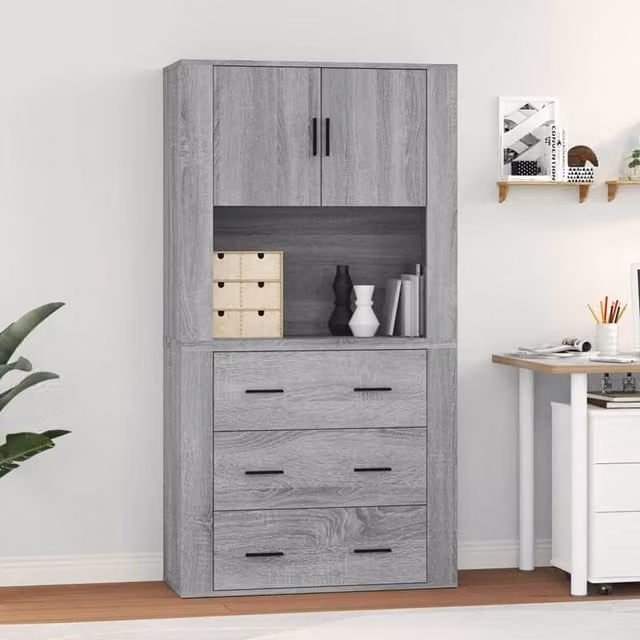 Berkfield Home Grey Modern Wall Mounted Highboard in MDF