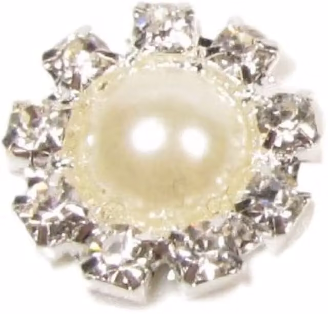 Syntego Pack of 10 Decorative Mini Pearl and Diamante Round Embellishments in Pearl White and Silver