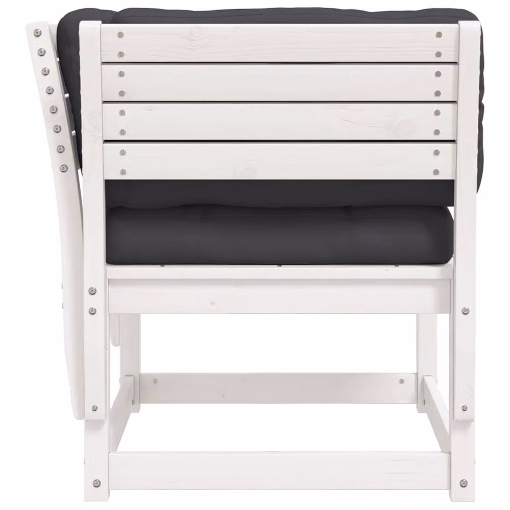Berkfield Home Garden Sofa Armrest with Cushions in White Solid Wood Pine and Polyester – 3