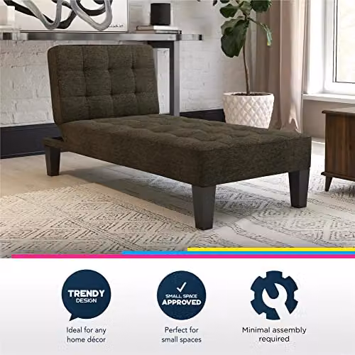 DHP Adalynn Chaise Lounger in Grey Linen, W: 73 cm, D: 163 cm, H: 80 cm – 7