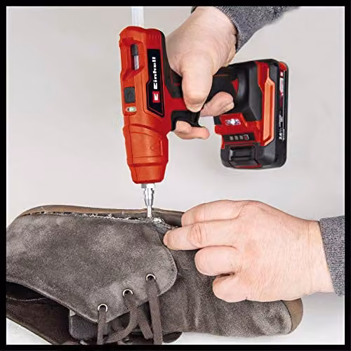 Einhell TE-CG 18 Li-Solo Cordless Hot Glue Gun in Red and Black with 11mm Glue Sticks – 4