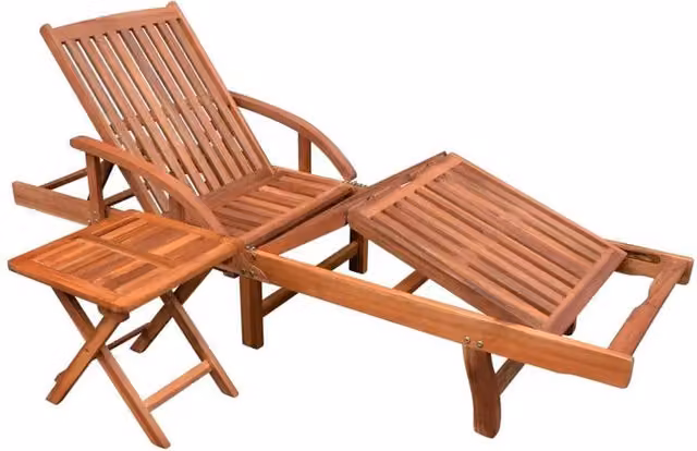 Berkfield Home Sun Lounger with Table in Brown Solid Acacia Wood