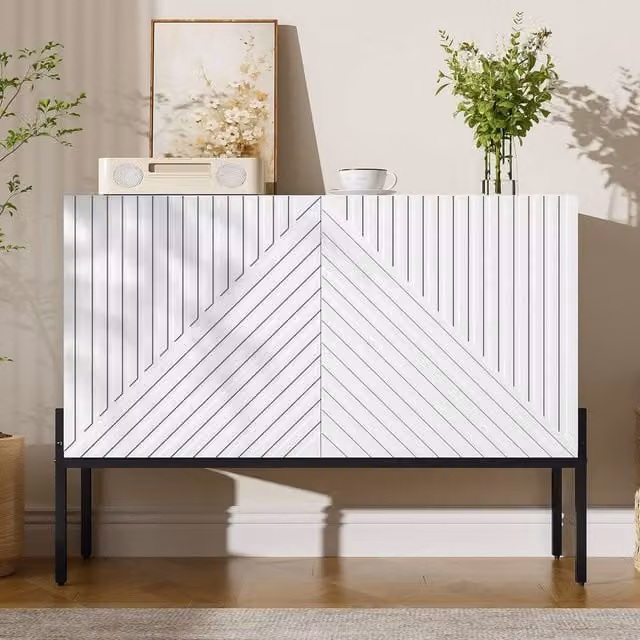 Rolipo Modern White 2 Door Accent Cabinet with Metal Legs