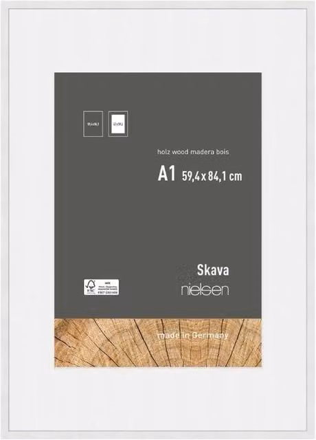 Nielsen Design Skava A1 Wooden Picture Frame with A2 Mount and Glass Front in White