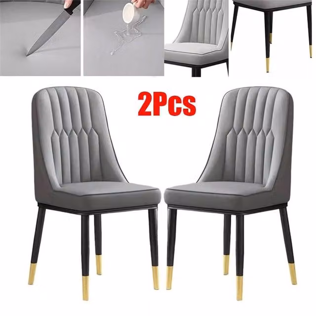 Havendro Set of 2 Grey Faux Leather Padded Dining Chairs with Metal Legs