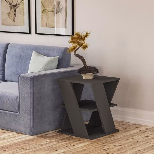 Decortie Modern Square Serving Tiers Coffee Table in Anthracite Grey and Black Matt