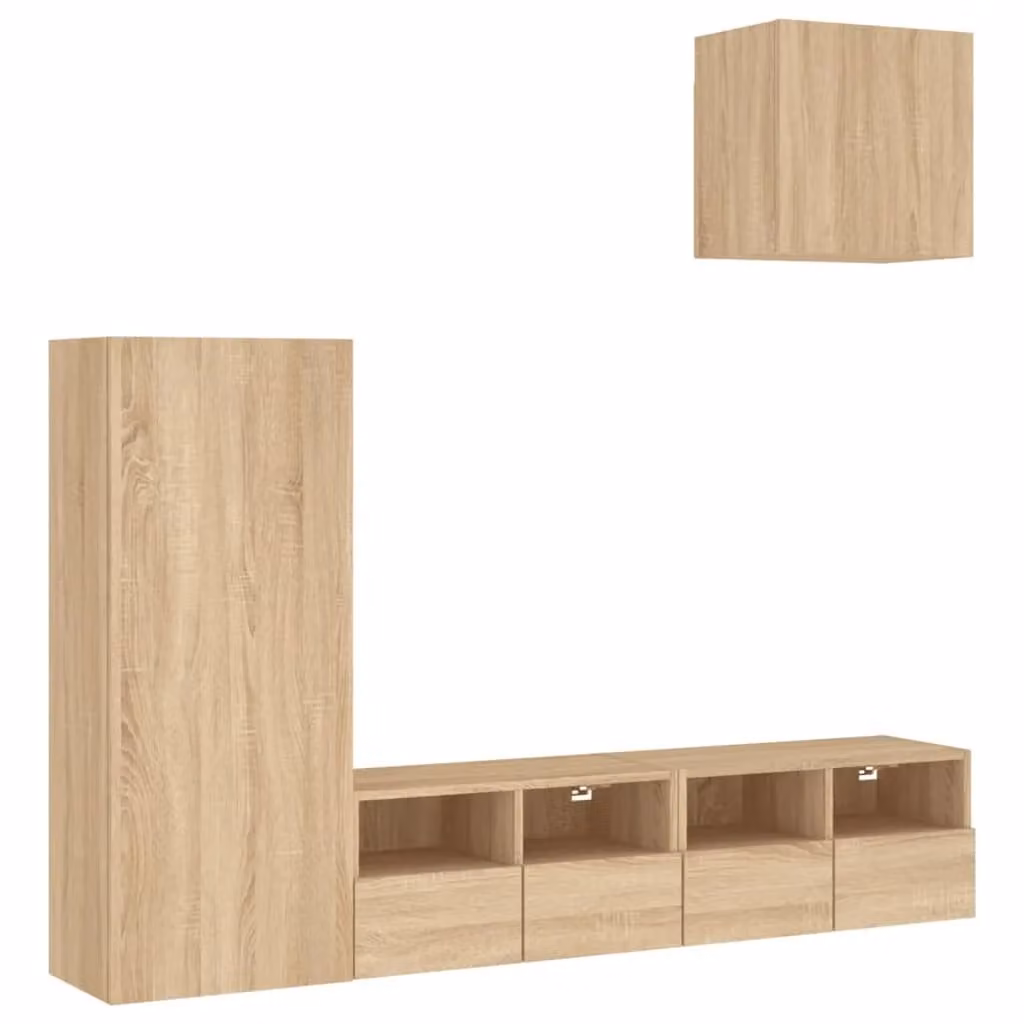 Berkfield Home 4 Piece Sonoma Oak TV Wall Unit Set in Brown