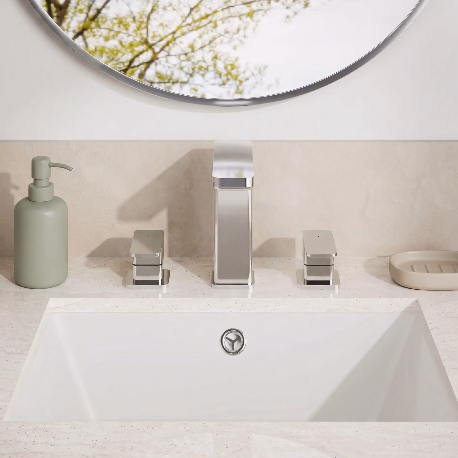 Balterley Square Deck 3 Tap Hole Basin Mixer Tap with Pop Up Waste in Chrome Silver – 2