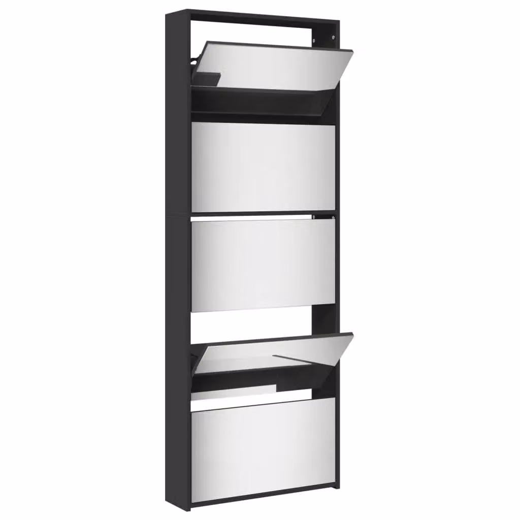Berkfield Home Modern Black Shoe Cabinet with Mirror, W/D/H: 63 x 17 x 169.5 cm – 2