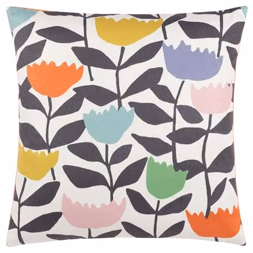 Furn Tulipa Floral Abstract Square Cushion, Multicolour, W/D/H: 50 x 50 x 50 cm