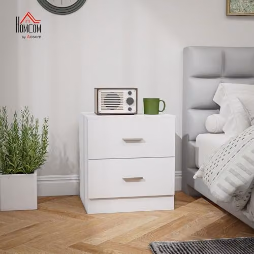 HOMCOM Modern Bedside Table with 2 Drawers, Oak Nightstand for Bedroom, W/D/H: 39.5 x 39.5 x 49 cm – 2