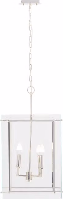 Orsina Four Bulb Industrial Style Rectangular Pendant Light in Silver with Transparent Glass Shades – 1