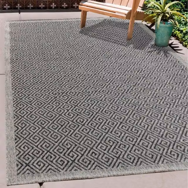 Desire Rugs Modern Harper Greek Key Geometric Outdoor-Indoor Waterproof Rug, Grey, W: 160 cm, D: 230 cm