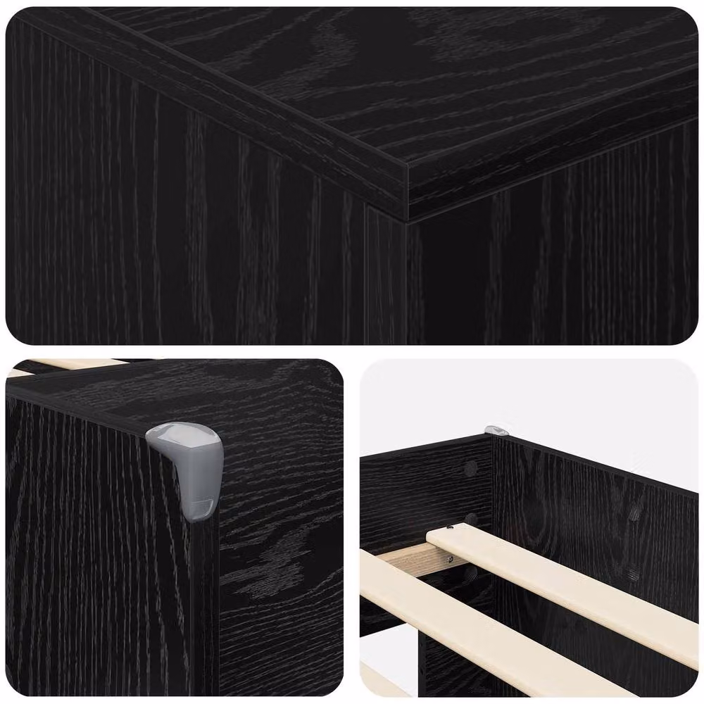 Berkfield Home Modern Loft Bed Frame with Side Compartment Cabinet in Black Engineered Wood – 3