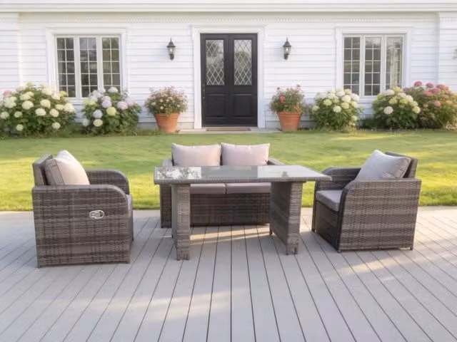 Fimous Modern Rattan Garden Furniture Set with Adjustable Chairs and Double Love Seat in Dark Grey