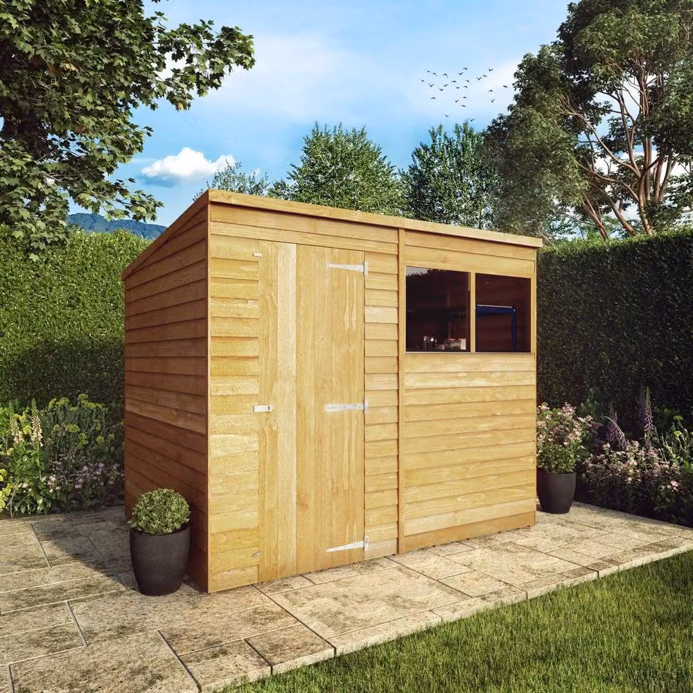 Mercia 8 x 6 Feet Overlap Pent Wooden Garden Shed in Brown, W: 241 cm, D: 189.1 cm, H: 201.4 cm – 3