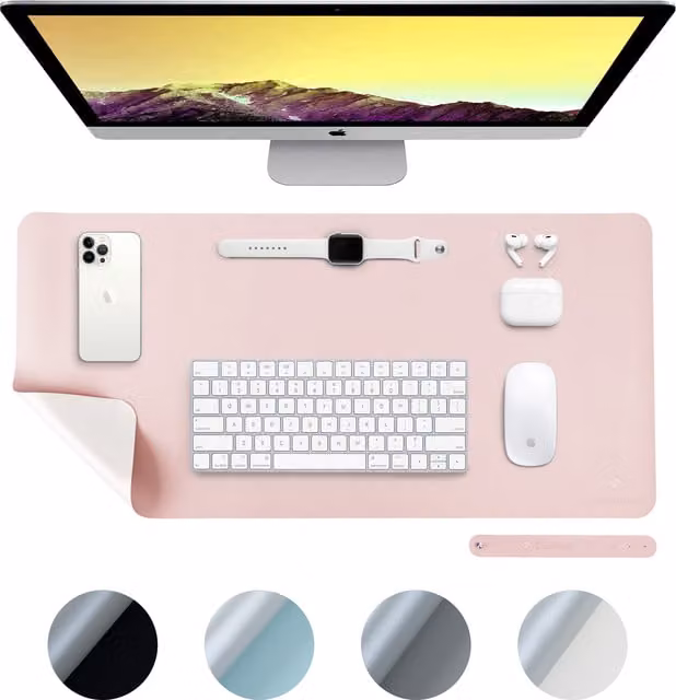 Desiretech Reversible PU Leather Waterproof Desk Mat, Pink and Silver, W: 80 cm, D: 40 cm
