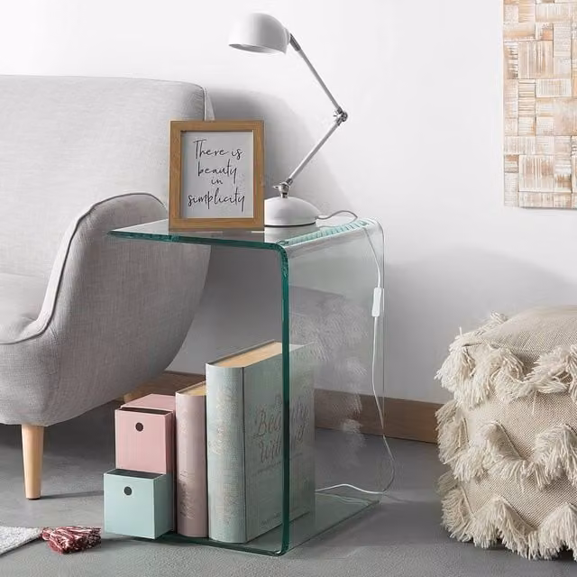 Wyld and Coco Cantilever Side End Table with Clear Tempered Glass, W/D/H: 61 x 40 x 40 cm – 1